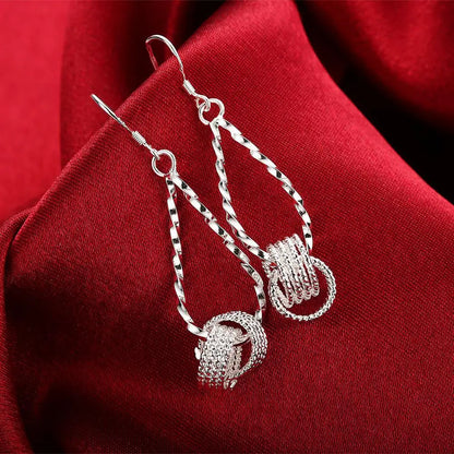 Fashion charms 925 Sterling Silver Net beads long Earrings for Women Pretty fashion party wedding Jewelry Holiday Gifts