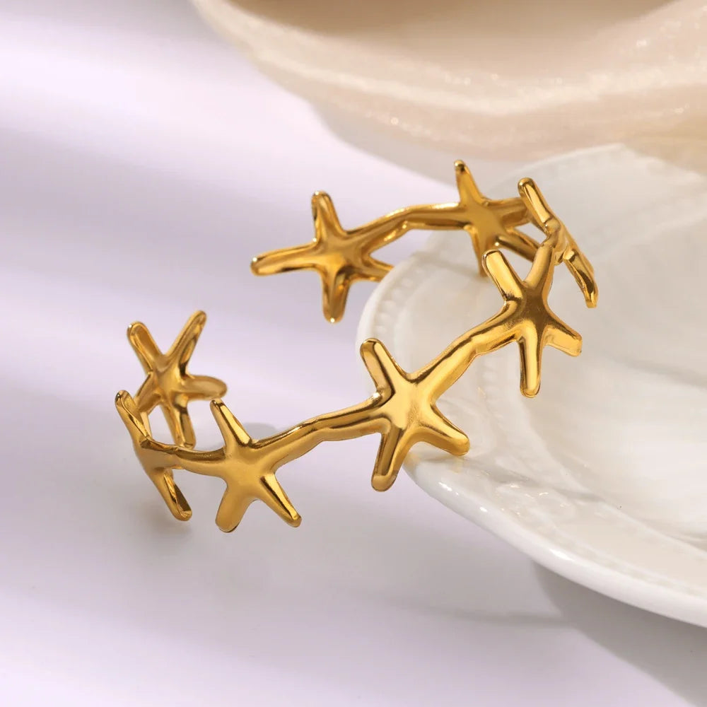 Minimalist Starfish Bangles For Women Lucky Stainless Steel Cuff Bracelets 2024 Trend Female Charm Jewelry Wrist Accessories BFF