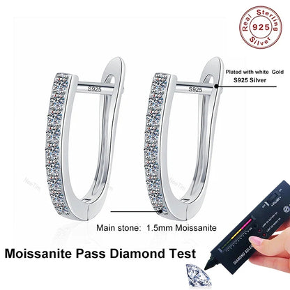 NeeTim Full Moissanite Hoop Earrings 925 Sterling Silver Lab Diamond Sparkling Earring for Women Party Wedding Designer Earrings