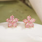 NEWBUY Delicate Gold Color Cute Flower Stud Earrings For Women Pink Green White CZ Crystal Jewelry Femme Bijoux