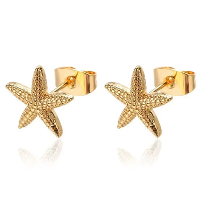 Vintage Summer Starfish Stud Earrings For Women Simple Star Shell Earrings Stud Ocean Party Jewelry Gift