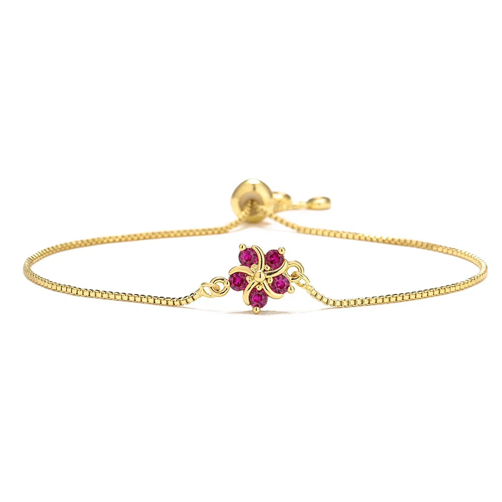 NEWBUY Fashion Gold Color Colourful CZ Zircon Flower Charm Bracelets For Women Party Jewelry Accessories