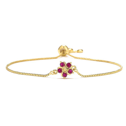 NEWBUY Fashion Gold Color Colourful CZ Zircon Flower Charm Bracelets For Women Party Jewelry Accessories