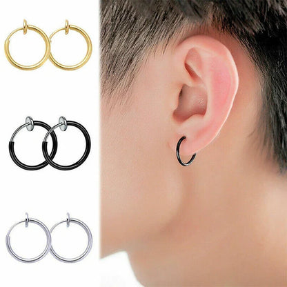 1 Pair Punk Stealth Clip On Earrings | No Hole Ear Cuff and Helix Ring Set
