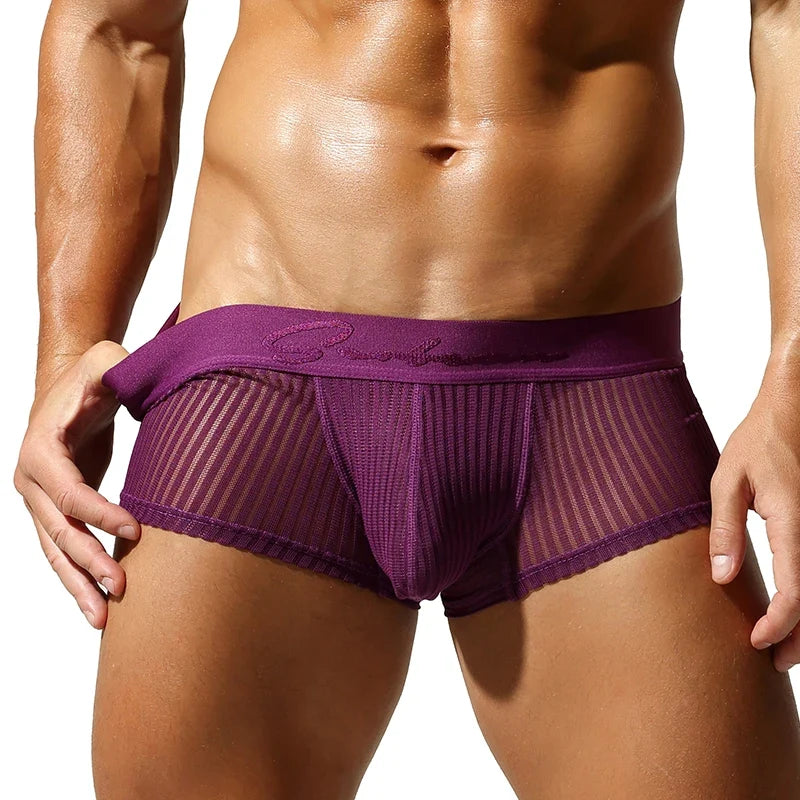 SEOBEAN New Men's translucent Boxer Brief Underwear Comfortable polyester Boxer Shorts for Men