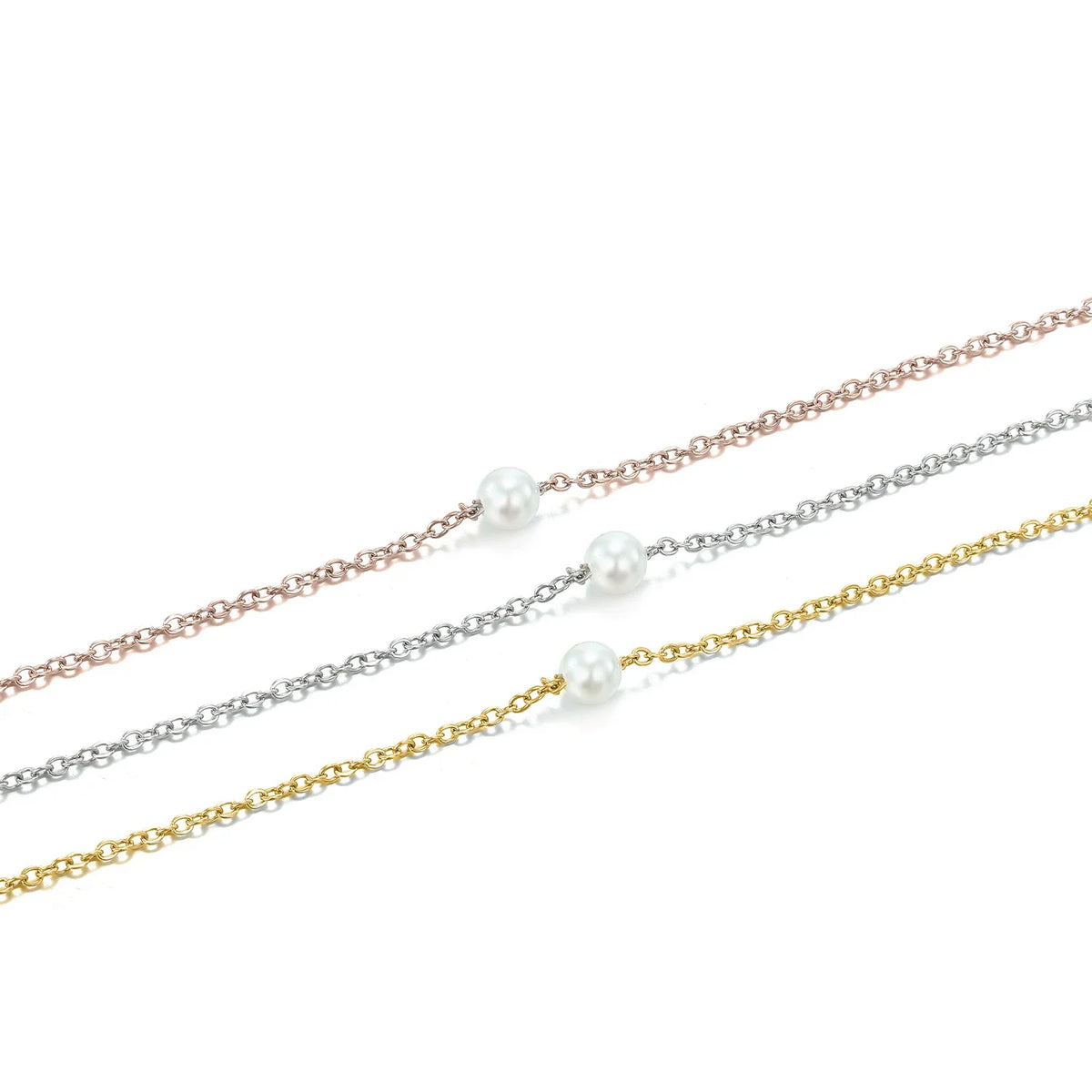 4MM Simulated-pearl Pendant Necklace for Women Dainty Stainless Steel Gold Color Necklace Women