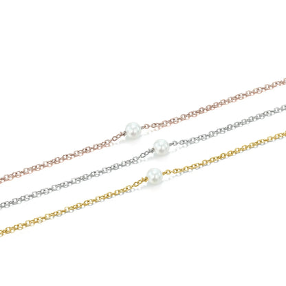 4MM Simulated-pearl Pendant Necklace for Women Dainty Stainless Steel Gold Color Necklace Women