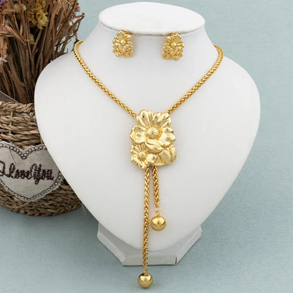 New Fashion Gold Plated Jewelry Set Pendant Dubai Italy Necklace Drop Earrings for Women Adjustable Chain Party Bohemia Jewelry