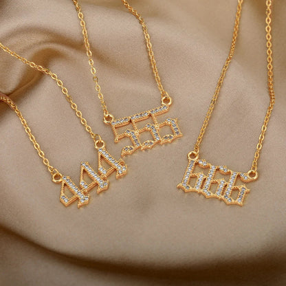 111 222 333 444 555 666 777 888 999 Necklaces For Women Gold Color Stainless Steel Zircon Angel Number Pendant Necklace Jewelry