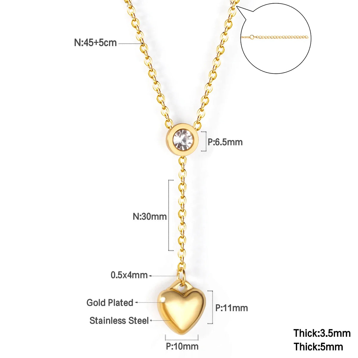 ASONSTEEL Heart Pendant Necklace | Romantic Gold Stainless Steel Choker for Women
