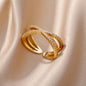 Zircon Twist Chain Open Rings For Women Stainless Steel Geometric Twist Wrapped Adjustable Ring Wedding Aesthetic Jewelry Gift