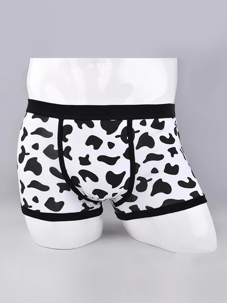Men Sports Boxers Underwear Underpants Sport Black  L XL XXL Cartoon Cow Printing Ventilate Fashion Fitness Casual Comfortable