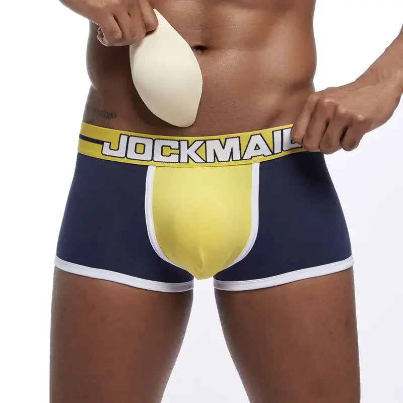 Men Trunks Built-in Fake Butt Hip Lifter Enhancer Shorts Boxer Briefs Padded Underwear Shapewear Underpants Cotton Breathable