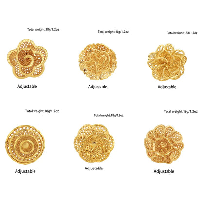 Ethiopia Arab Dubai Gold Plated Rings For Women Resizable 18K Gold Plated Jewelry For Wedding And Party Gifts