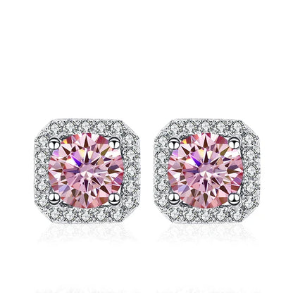 NeeTim 0.5ct 1ct Pink Moissanite Studs Earrings for Women 925 Sterling Silver Black Blue Grey Sparkling Lab Diamond Stud Earring