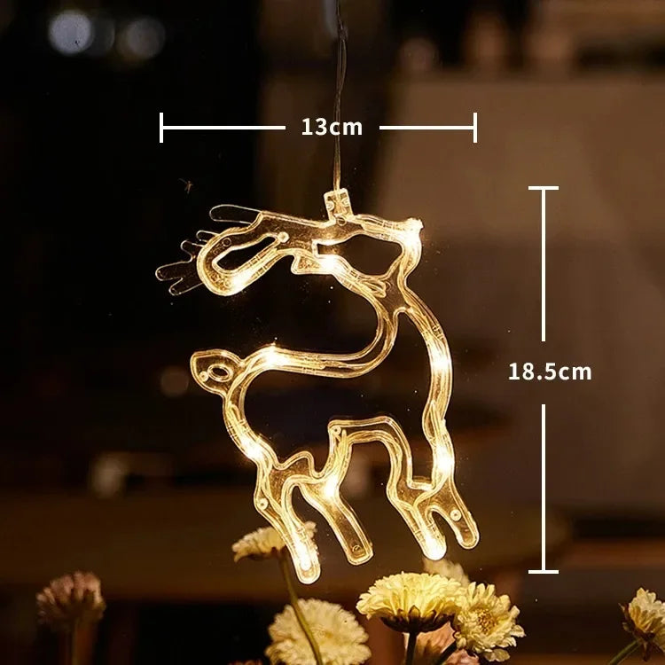 Christmas Window Decor LED Lights | Snowflake Tree Star Deer Sucker Lights for Xmas