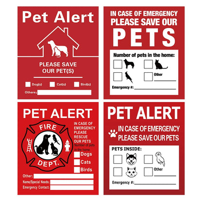 Pet Alert Stickers | Emergency Pet Rescue Window Decals (4 Pack)