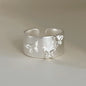 PANJBJ 925 Sterling Silver Pearl Irregular Ring | Women Shell Overlapping Hollow Sweet Design Jewelry