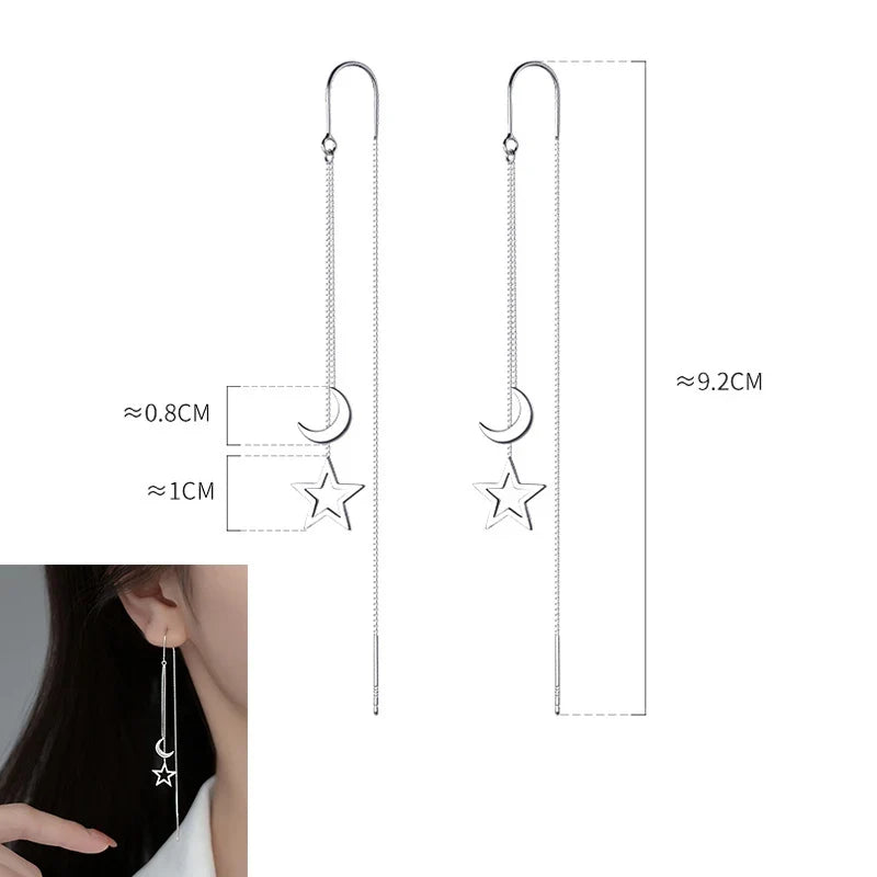 Ventfille 925 Sterling Silver Star Drop Earrings for Women | Simple Tassel Chain Office Jewelry