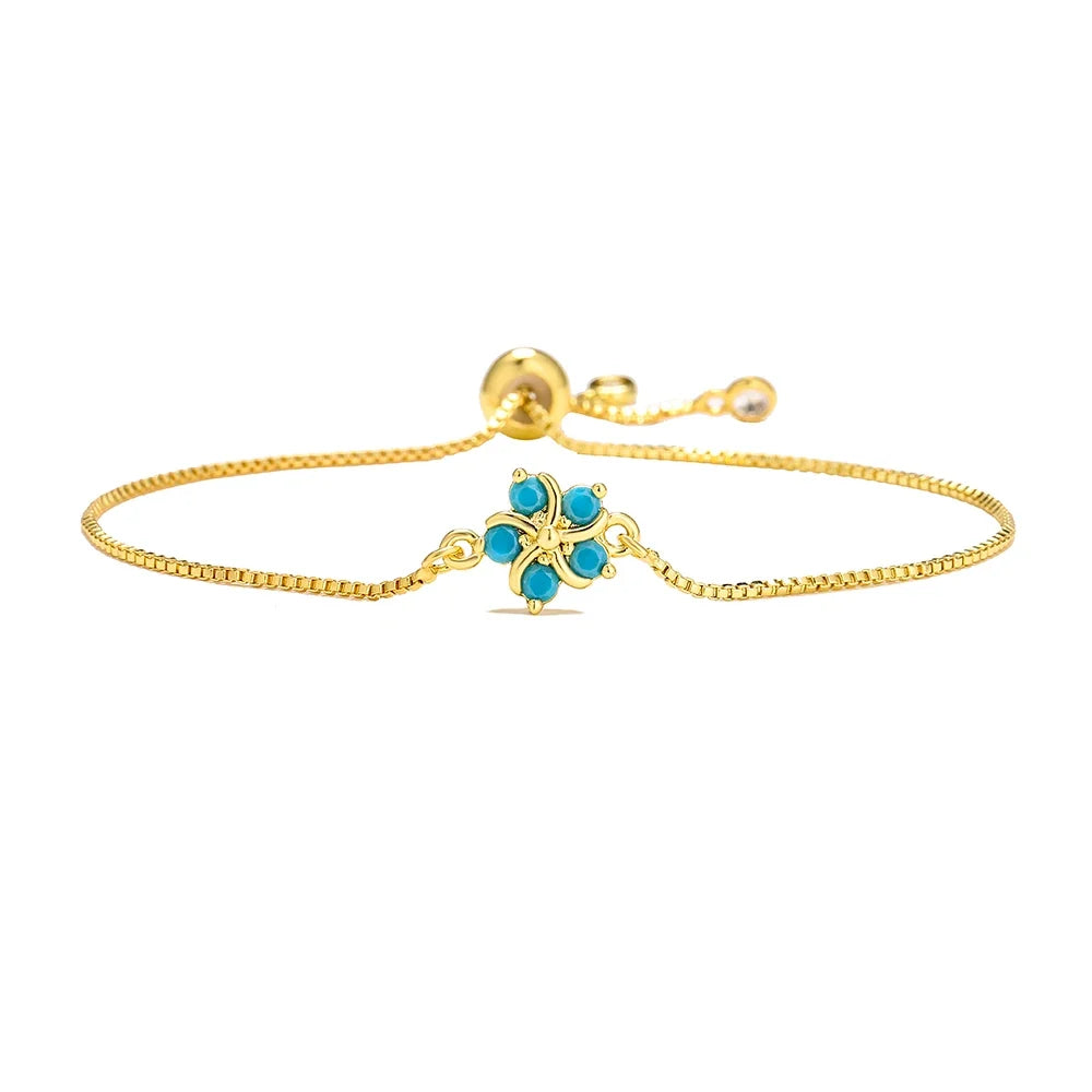 NEWBUY Fashion Gold Color Colourful CZ Zircon Flower Charm Bracelets For Women Party Jewelry Accessories