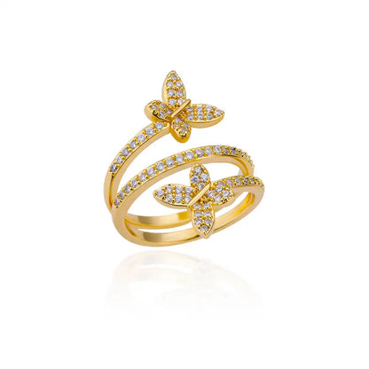 Luxury Rose Flower Zircon Rings For Women Gold Color Stainless Steel Fashion Butterfly Ring 2023 Wedding Aesthetic Jewerly Gift