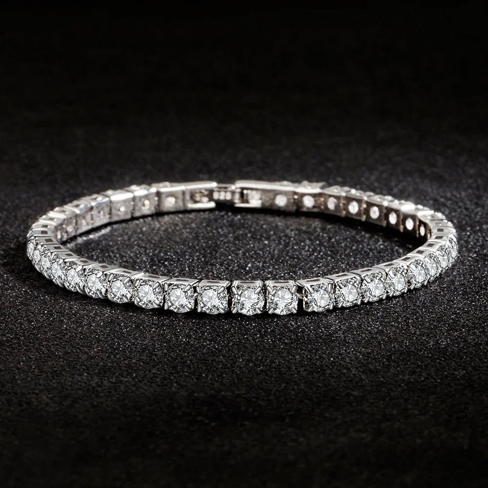 S925 Sterling Silver Bracelet Zirconia Tennis Ball Women Fashion Simple Engagement Wedding Charm Jewelry 4mm 16-23cm