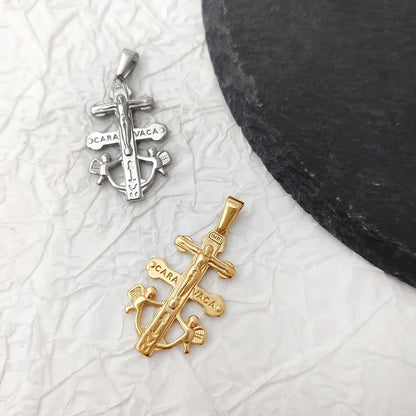 Caravaca De La Cruz Crucifix Pendant Christian Angels and Christ in Relief Stainless Steel Caravaca Cross Charms DIY Accessories