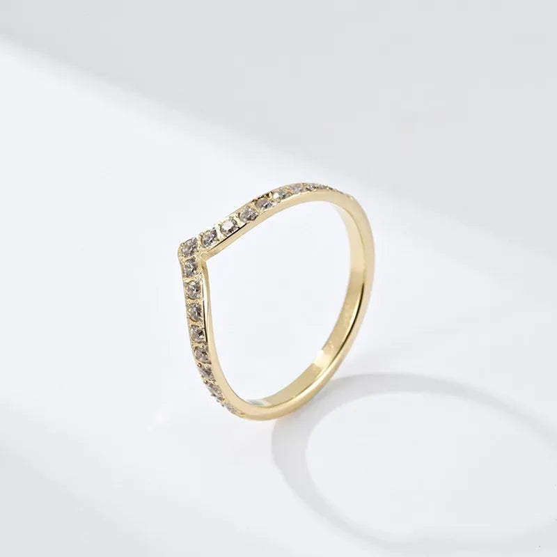 2mm Thin V Shape Pave CZ Stackable Ring Stainless Steel Wedding Band for Women Girl Size 5-10