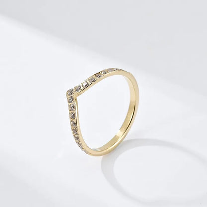 2mm Thin V Shape Pave CZ Stackable Ring Stainless Steel Wedding Band for Women Girl Size 5-10