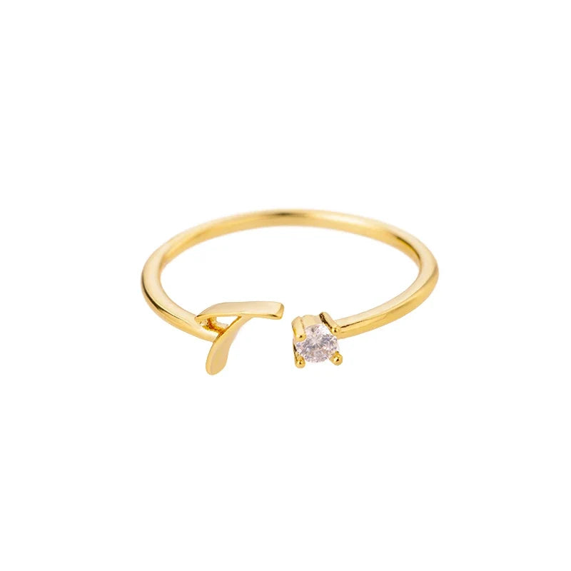 Zircon Tiny Initial Letter Rings For Women Stainless Steel A-Z Letters Adjustable Ring Female Christmas Aesthetic Jewelry Gift