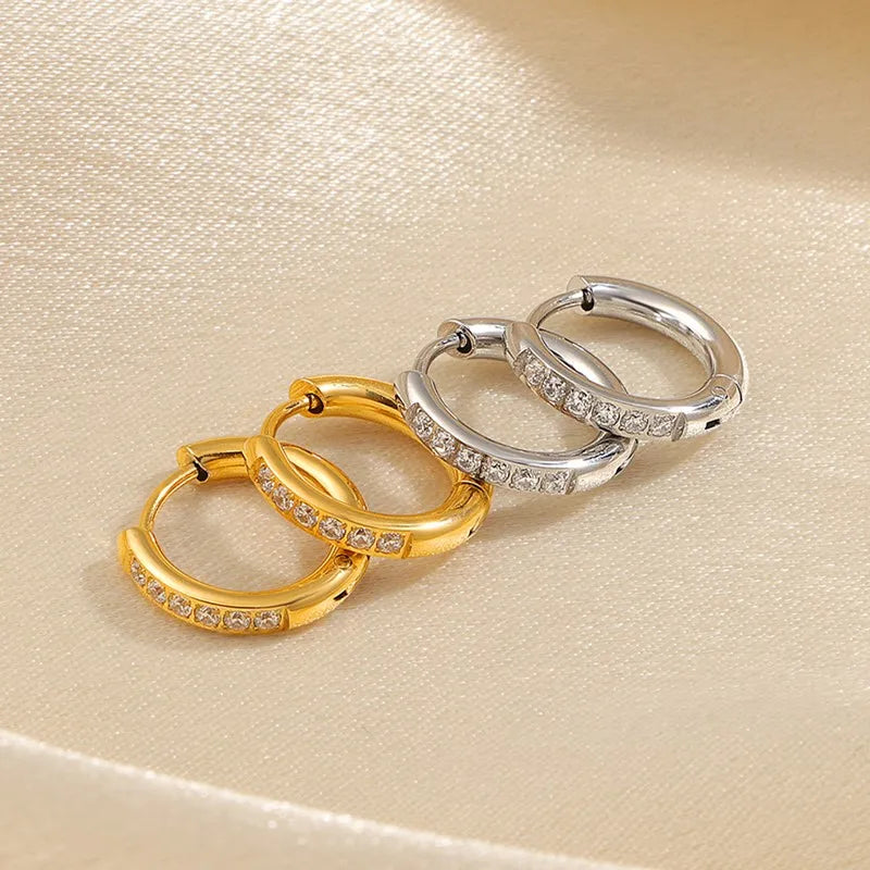 Stainless Steel Pave CZ Huggie Hoop Earrings for Women Men