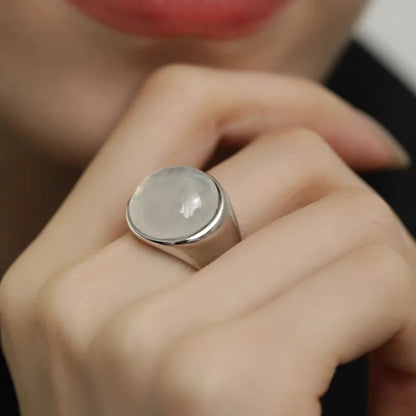 VENTFILLE S925 Sterling Silver Chalcedony Hotan Jade Ring for Woman Vintage Turquoise Jewelry Accessories Girls  Dropshipping