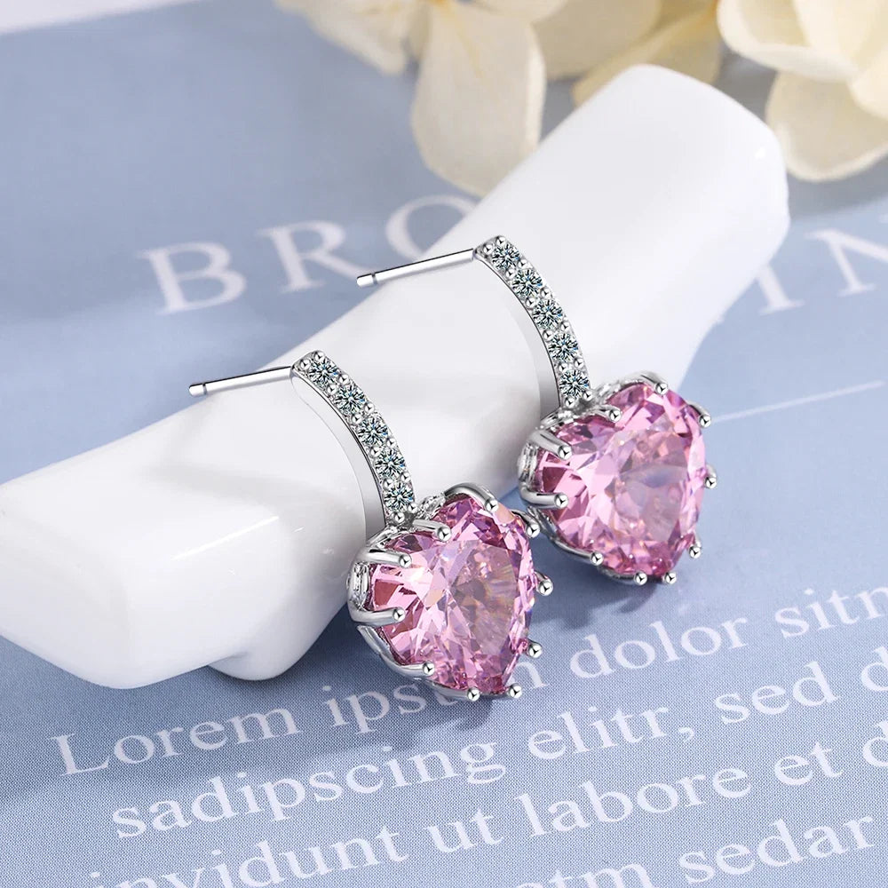 Natural Garnet Red Ruby Heart Stud Earrings | 925 Sterling Silver Jewelry for Women