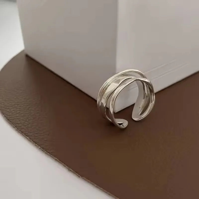 VENTFILLE 925 Sterling Silver Geometric Multilayer Round Bead Ring | Fashion Punk Temperament Jewelry