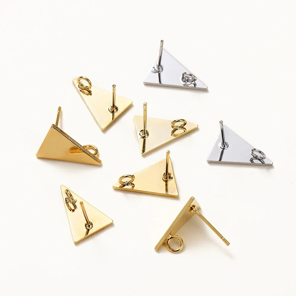 10pcs/lot 10x15MM 18K Gold Plated Brass Triangle Stud Earrings High Quality DIY For Jewelry Making Finding Earrings Accessories