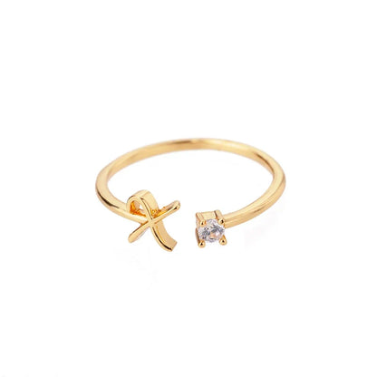 Zircon Tiny Initial Letter Rings For Women Stainless Steel A-Z Letters Adjustable Ring Female Christmas Aesthetic Jewelry Gift