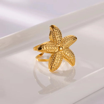 Starfish Shell Stainless Steel Open Rings For Women Fashion Gold Color Finger Ring Trendy Summer Beach Vacation Ocean Jewelry