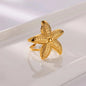 Starfish Shell Stainless Steel Open Rings For Women Fashion Gold Color Finger Ring Trendy Summer Beach Vacation Ocean Jewelry
