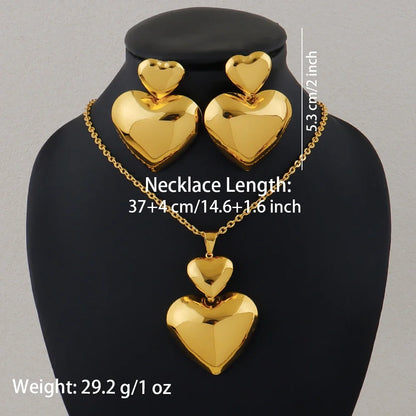 Gold Color Heart Shape Metal Pendant Earrings Sets 24K Gold Plated Simple Fashion Love Collarbone Chain Exquisite Holiday Gifts