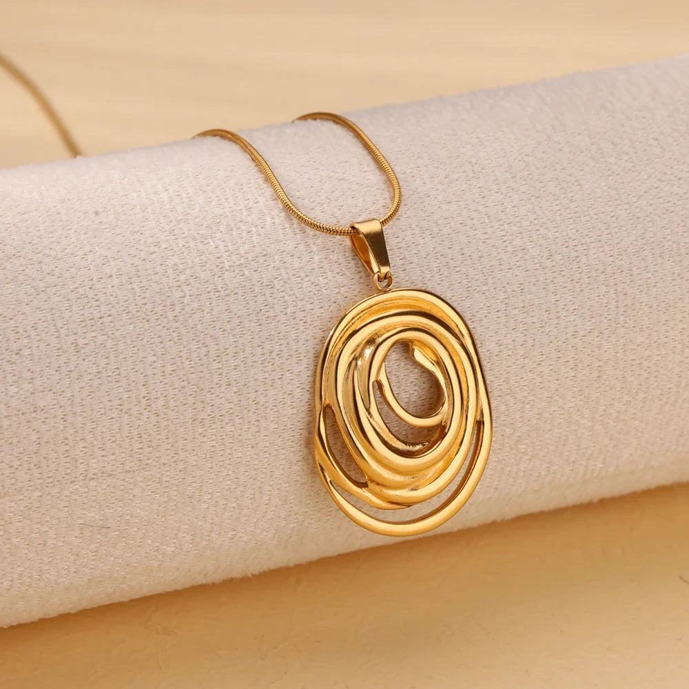 Hollow Geometric Oval Necklaces For Women Stainless Steel Gold Color Oval Pendant Necklace Party Christmas Jewelry Gift Femme
