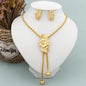 New Fashion Gold Plated Jewelry Set Pendant Dubai Italy Necklace Drop Earrings for Women Adjustable Chain Party Bohemia Jewelry