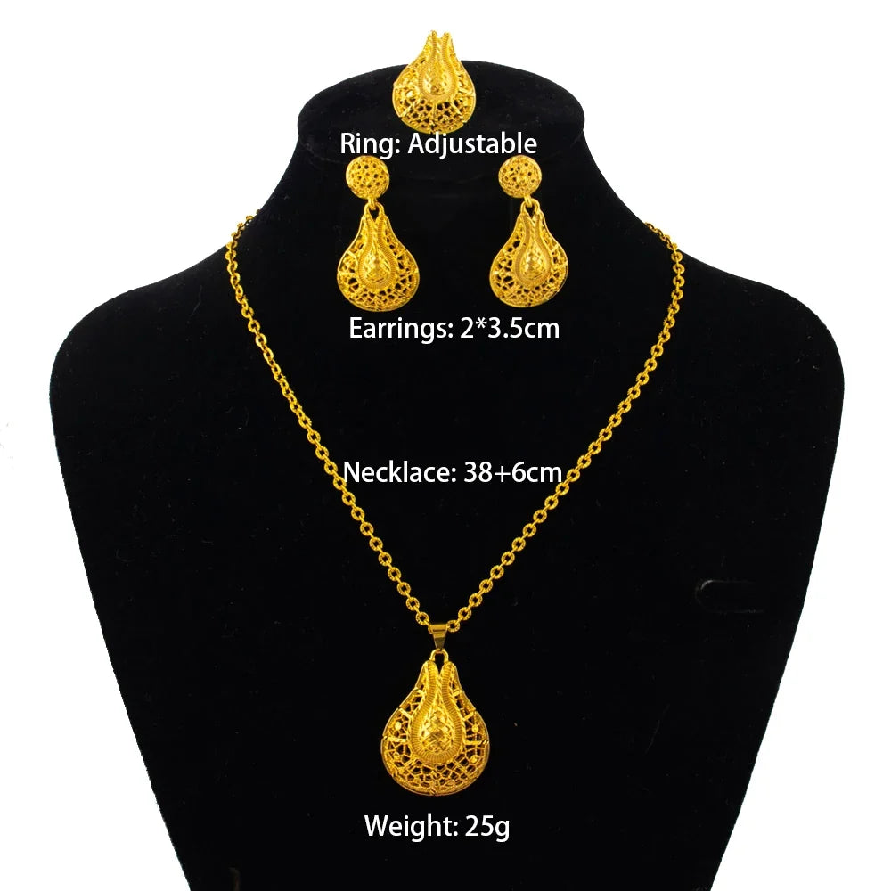 fashion gold jewelry set stainless steel earrings necklaces for women simple Personality gift wedding party Accessories