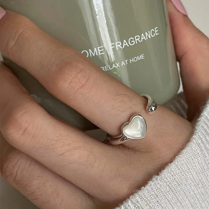 PANJBJ 925 Sterling Silver Pearl Irregular Ring | Women Shell Overlapping Hollow Sweet Design Jewelry