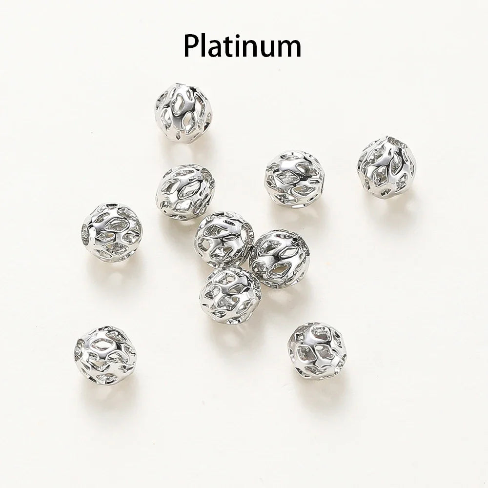 20pcs/bag 4mm 5mm 6mm 18K Gold Plated Hollow Round Spacer Bead Brass Charm Bracelet Beading For DIY Jewelry Making Accessories