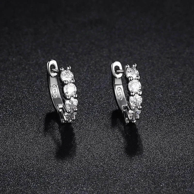 NeeTim 3mm D Color Moissanite Earrings 925 Sterling Silver Plated White Gold Hoop Earring for Women Wedding Party Fine Jewelry