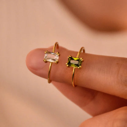 Stainless Steel Birthstone Rings For Women Gold Color Zircon Birthstone Opening Ring Minimalist Christmas Birthday Jewelry Gift