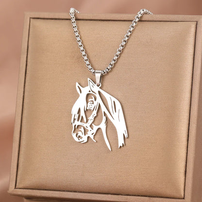 Stainless Steel Necklaces Animals Horse's Head Pendant Choker Chain Men  Atmospheric Fashion Hip Hop Necklace For Women Jewelry