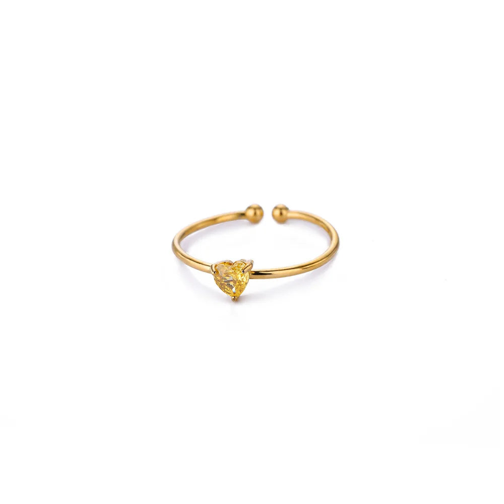 Fashion Zircon Heart Birthstone Rings For Women Stainless Steel Gold Color Birthstone Ring  Aesthetic Wedding Jewelry Gift