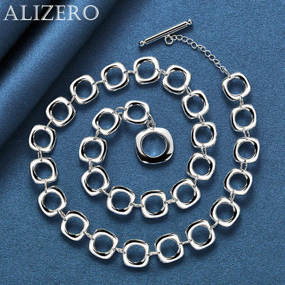 ALIZERO 925 Sterling Silver Necklace 20 inch Squares Chain Necklaces For Women Men Fashion Wedding Party Jewelry Gifts