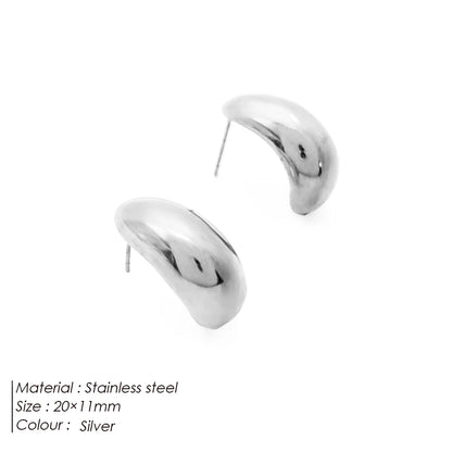 SUNIBI Stainless Steel Stud Earring for Women Gold Color Silver Color Simple Earrings Wives Smooth Thick Hoop Fashion Jewelry